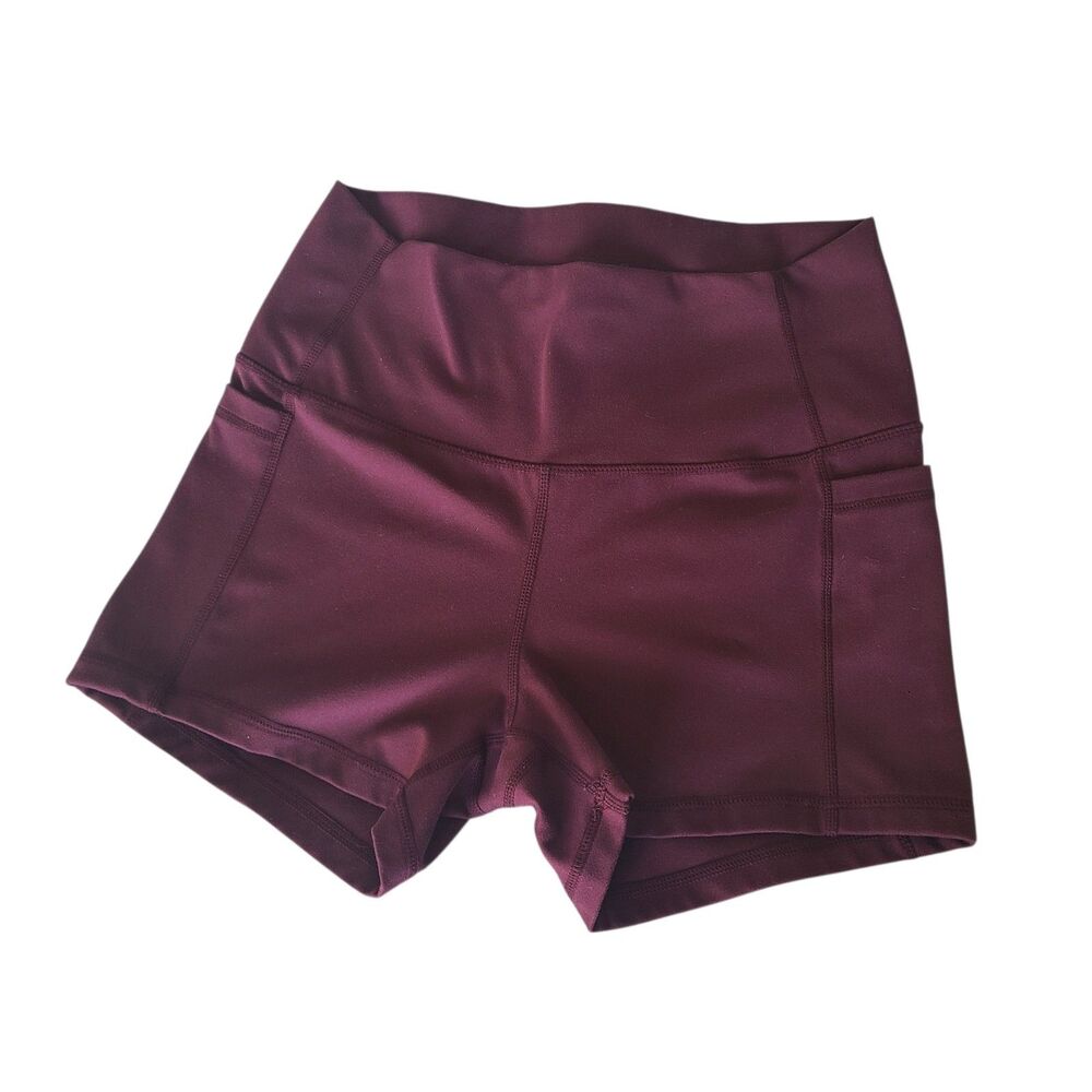 ETHOS Womens L All Day Yoga Compression Activewear Bike Burgundy Shorts Workout
